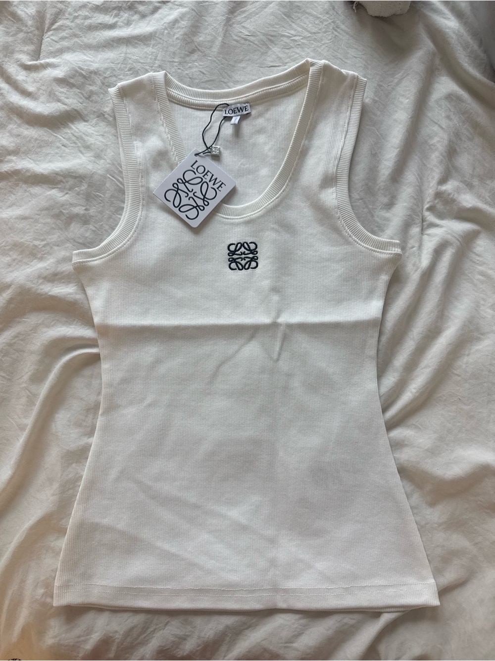 Loewe Cream Ribbed Logo Tank Top